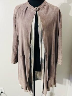Brogden 1959 Italian Suede Goat Leather Open Front Draped Jacket Coat Taupe M 44